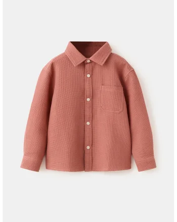 Camasa din material pique cu model uni, Rosu stins