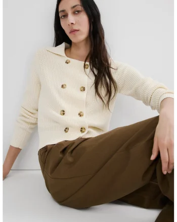 Cardigan tricotat cu doua randuri de nasturi, Bej deschis