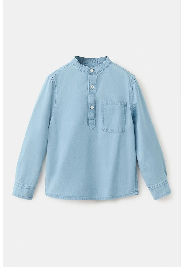 Camasa din material chambray cu fenta cu nasturi, Albastru deschis