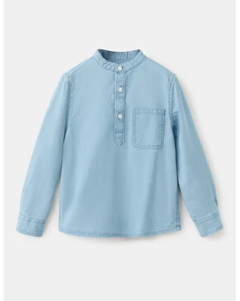 Camasa din material chambray cu fenta cu nasturi, Albastru deschis