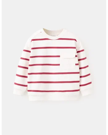 Bluza de trening cu model in dungi si buzunar cu clapa, Rosu/Alb fildes