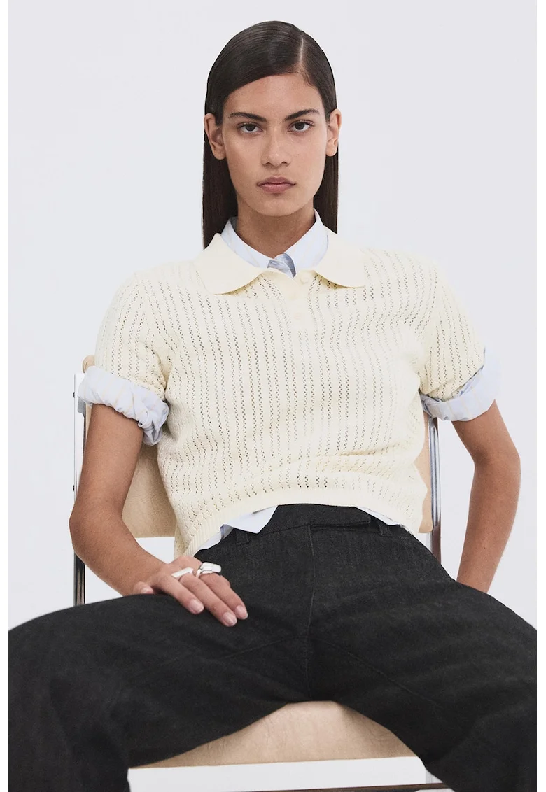 Tricou polo tricotat, Bej deschis