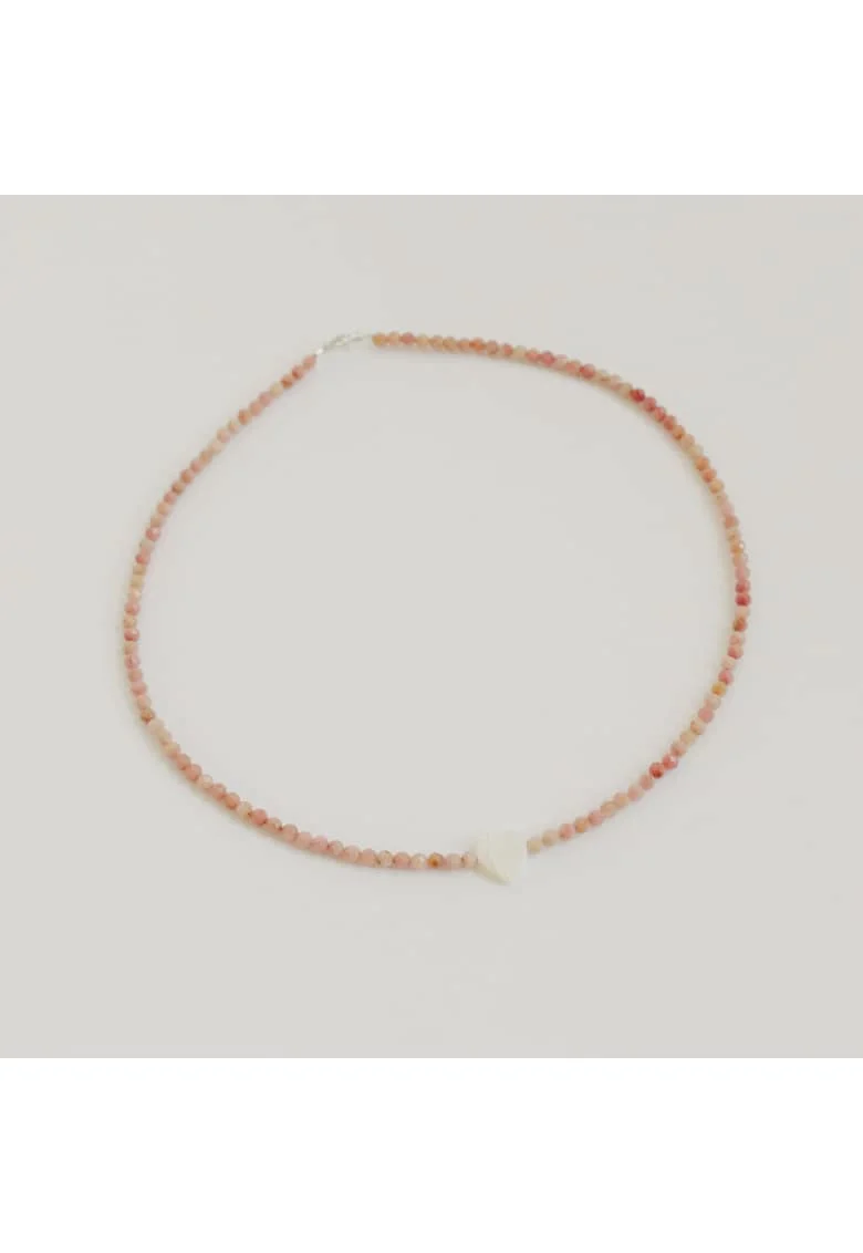 Colier  rodonit, argint 925, perle sidef, roz, alb