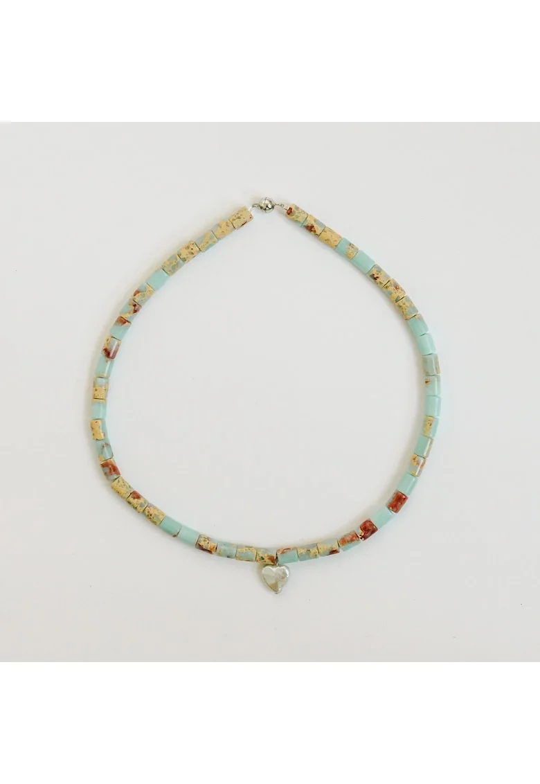 Colier,  din pietre semipretioase Jasp, argint 925, multicolor, handmade