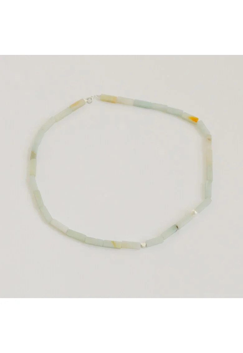 Colier  argint 925, pietre semipretioase Amazonit, perla sidef, albastru, alb