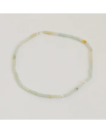 Colier  argint 925, pietre semipretioase Amazonit, perla sidef, albastru, alb