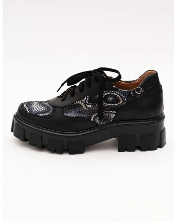 Pantofi din piele cu garnitura cu model, Negru/Argintiu