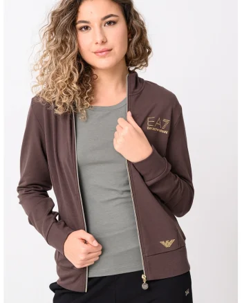 Bluza sport cu fermoar si buzunare laterale, Maro inchis