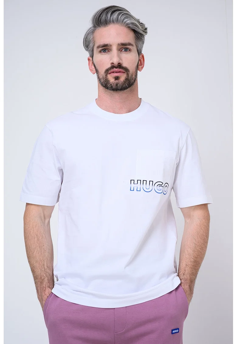 Tricou cu detaliu logo si buzunar pe piept, Alb/Negru/Albastru