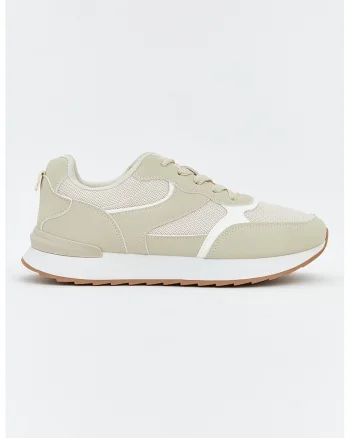 Pantofi sport low-cut cu sireturi, Alb/Bej nisip