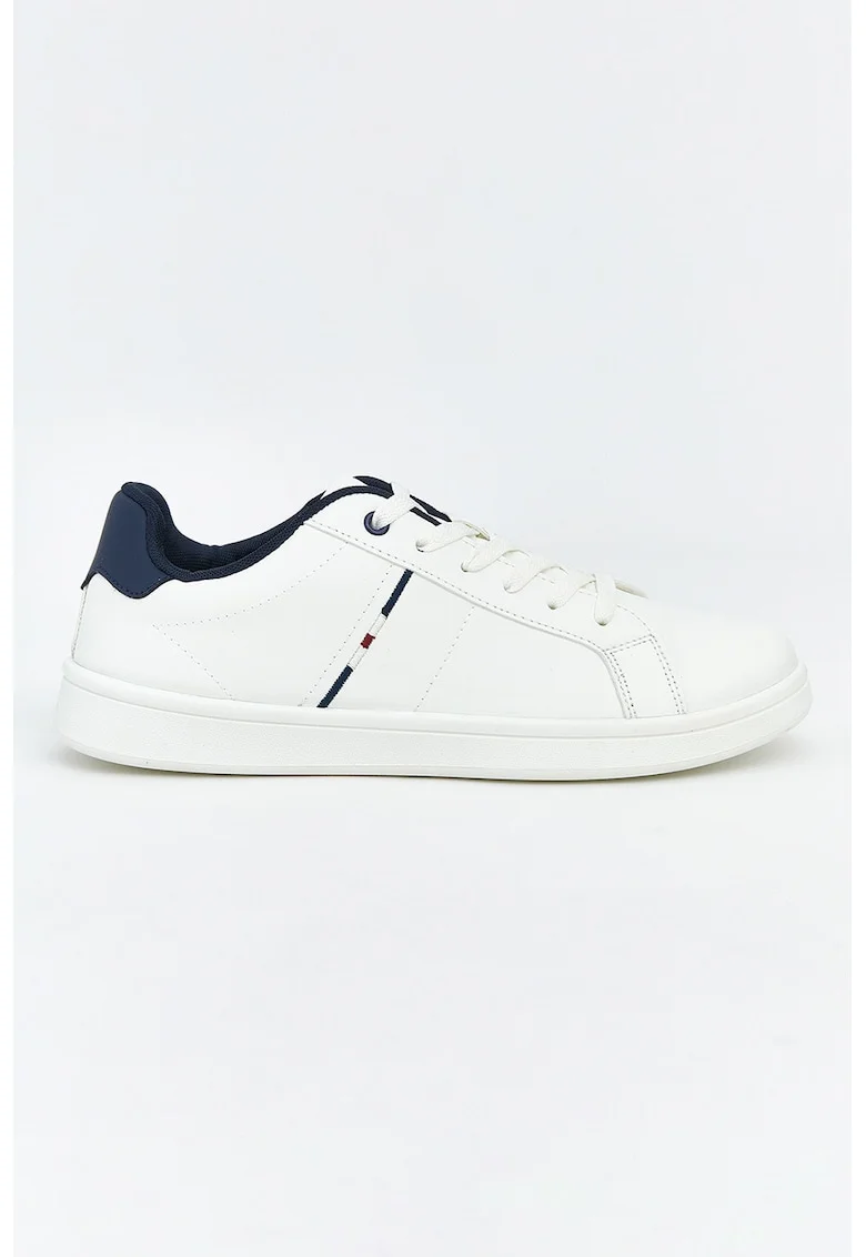 Pantofi sport low-cut din piele ecologica, Alb/Albastru ultramarin