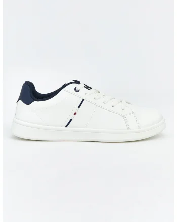 Pantofi sport low-cut din piele ecologica, Alb/Albastru ultramarin