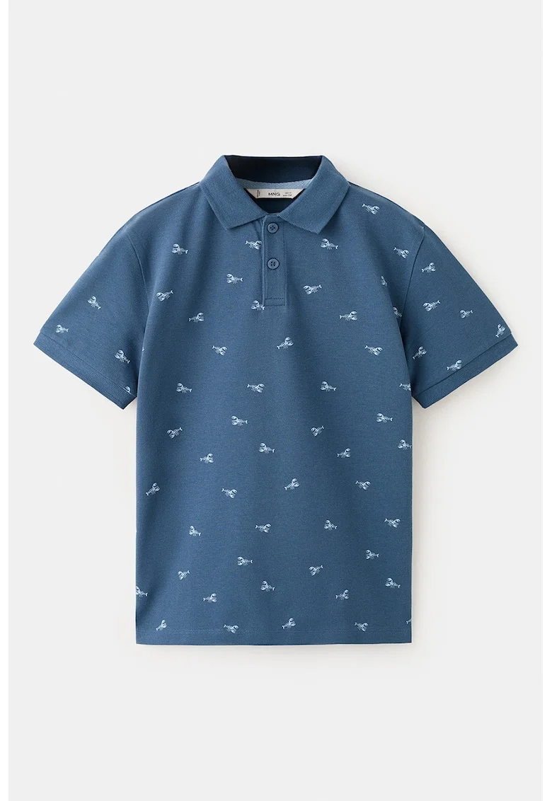 Tricou polo din bumbac cu imprimeu tropical, Albastru prafuit