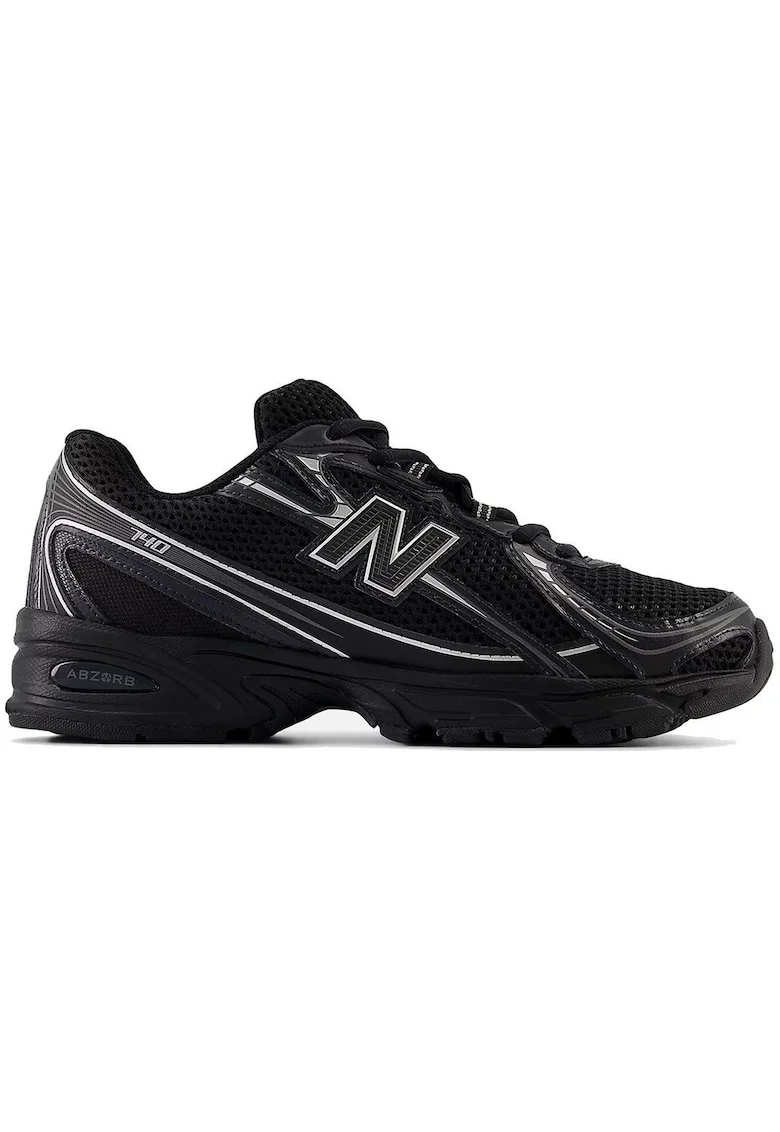 Pantofi sport 740 din piele ecologica cu garnituri din material textil, Negru/Argintiu