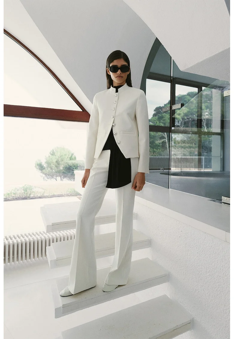 Pantaloni eleganti cu detaliu metalic, Alb