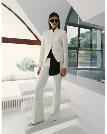 Pantaloni eleganti cu detaliu metalic, Alb