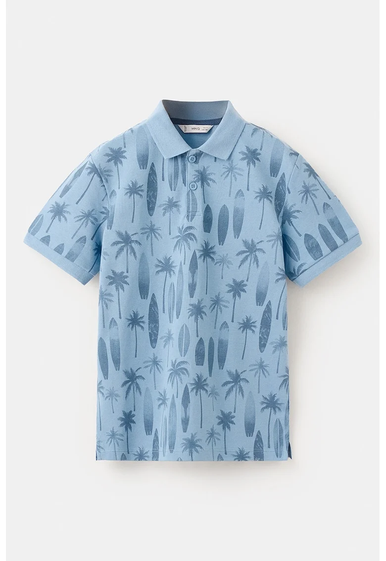 Tricou polo din bumbac cu imprimeu tropical, Albastru lavanda