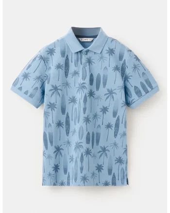 Tricou polo din bumbac cu imprimeu tropical, Albastru lavanda