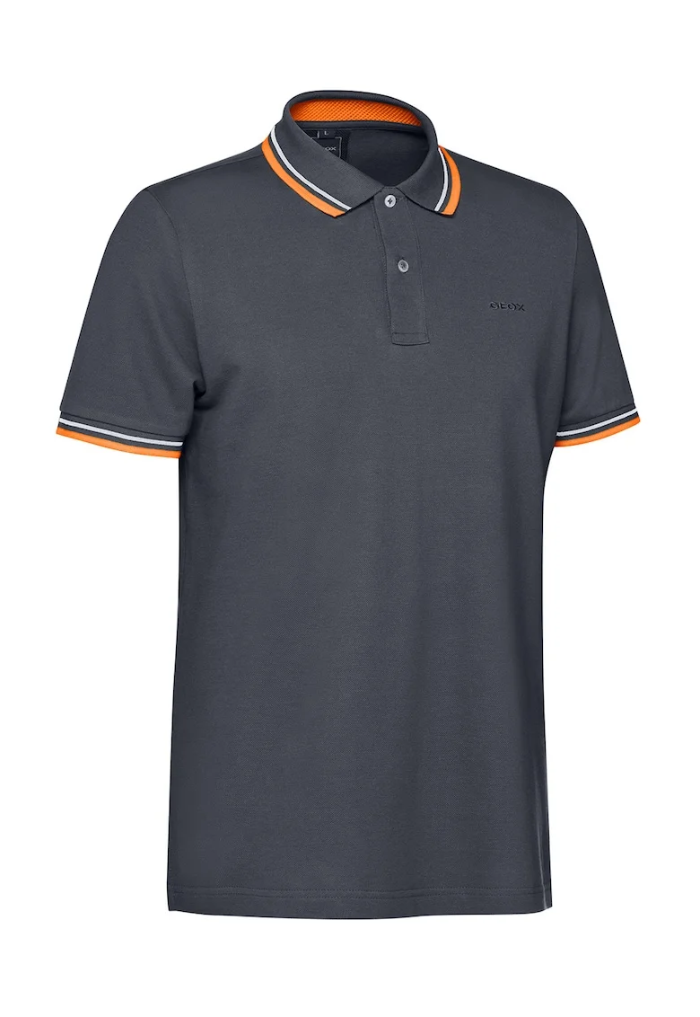 Tricou polo din bumbac cu benzi contrastante, Albastru prafuit