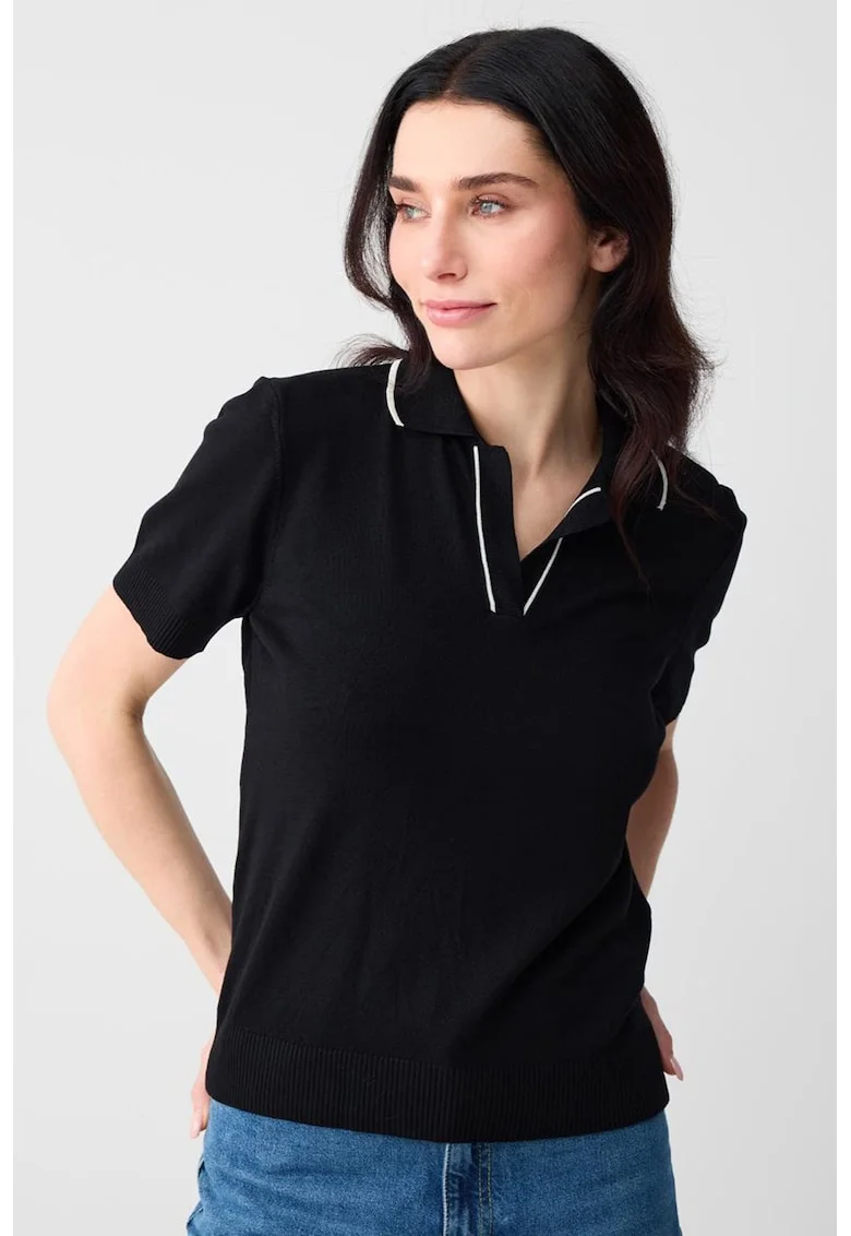 Tricou cu guler polo contrastant, Negru