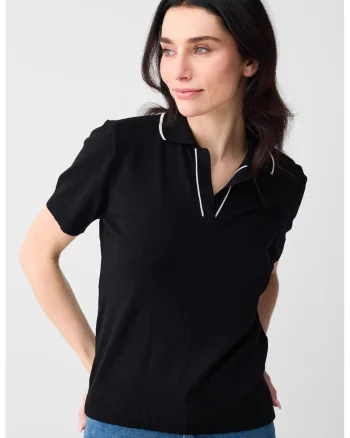 Tricou cu guler polo contrastant, Negru