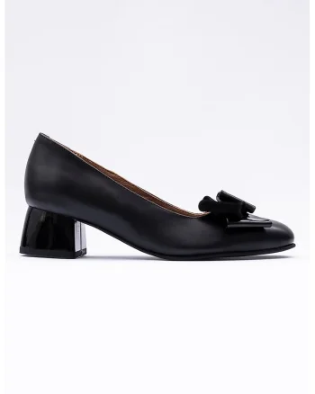 Pantofi din piele cu aplicatie cu funda, Negru