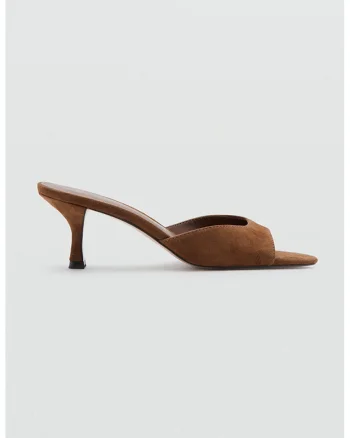 Papuci din piele intoarsa cu toc, Caramel