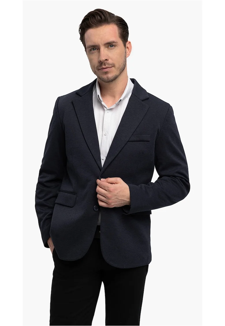 Sacou barbati cu buzunare cu clapa  JB-Anton, Regular Fit, Grafit, Bleumarin melange/Bleumarin