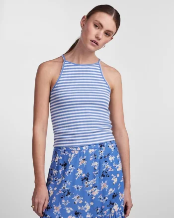 Top slim fit cu model in dungi si decolteu patrat,