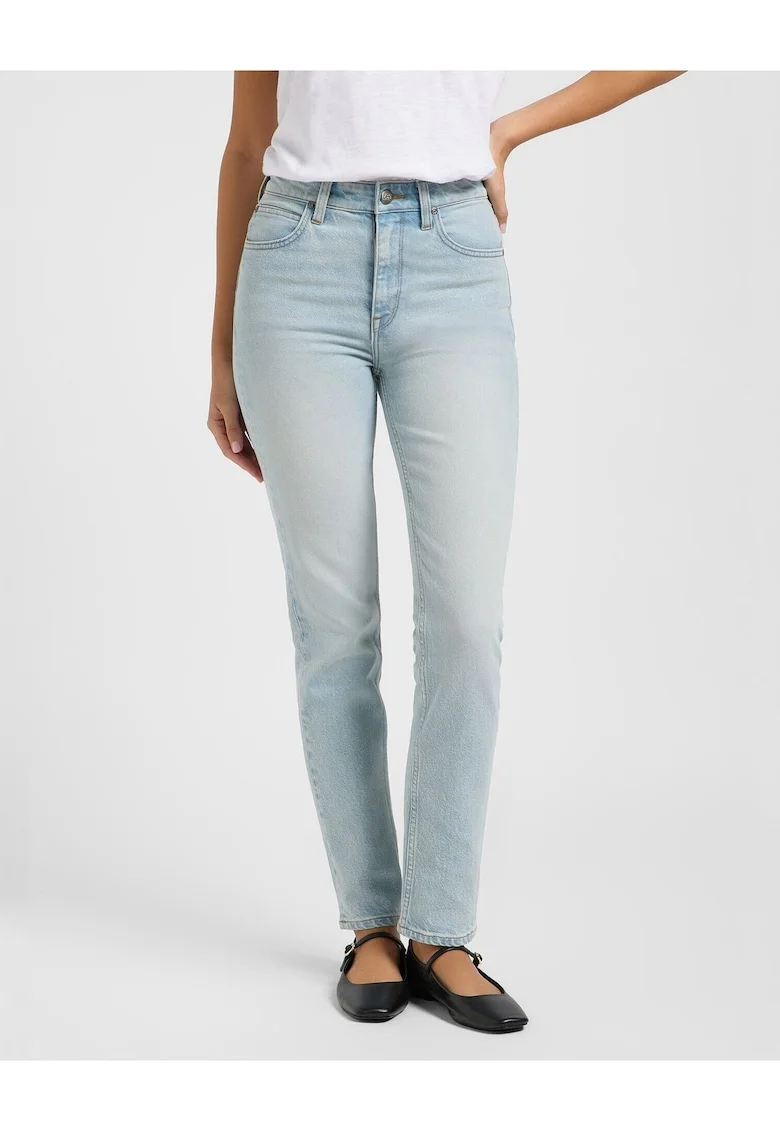 Blugi Dama,  Carol, Straight Fit, Talie Inalta, 5 Buzunare, Fermoar, Lungi, Bumbac, W28-L33 US, Albastru