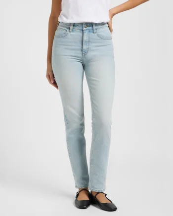 Blugi Dama,  Carol, Straight Fit, Talie Inalta, 5 Buzunare, Fermoar, Lungi, Bumbac, W28-L33 US, Albastru