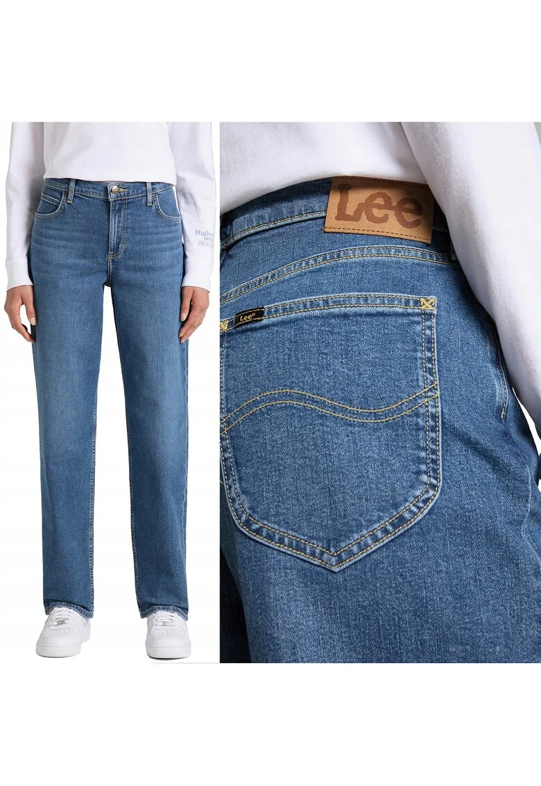 Blugi Dama,  Jane, Straight Fit, Talie Medie, 5 Buzunare, Fermoar, Lungi, Bumbac, Albastru, Albastru