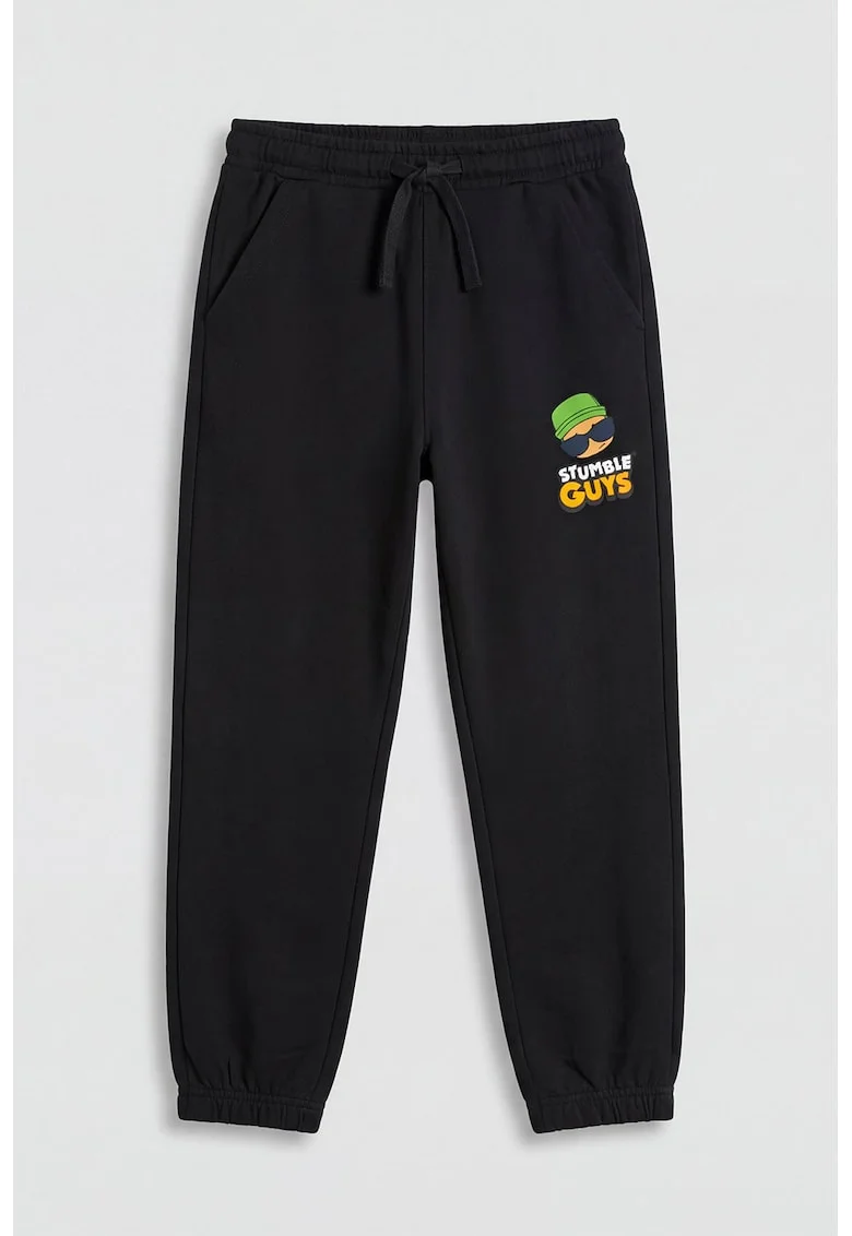 Pantaloni de trening din amestec de bumbac cu model grafic, Negru