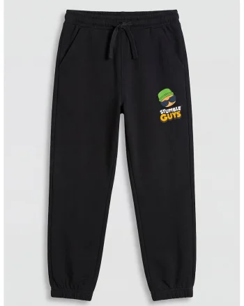 Pantaloni de trening din amestec de bumbac cu model grafic, Negru