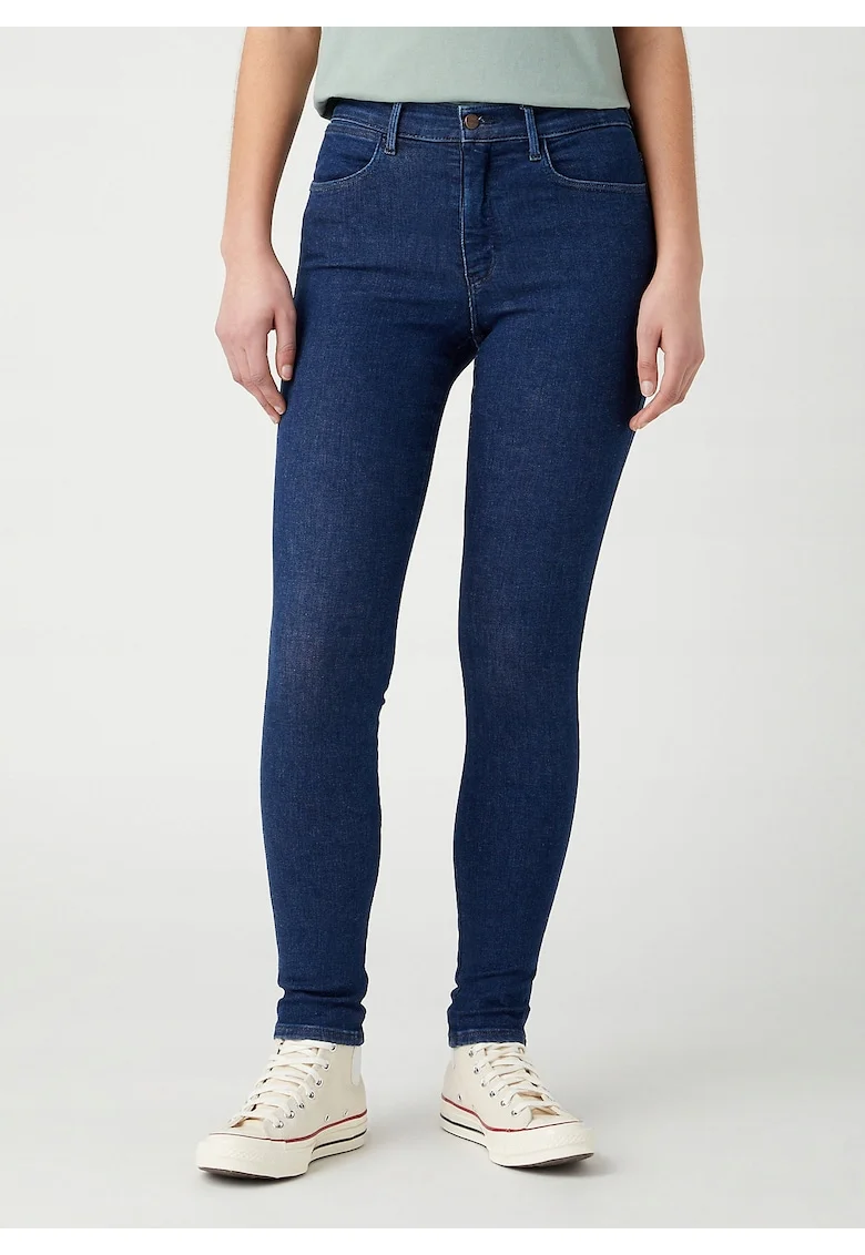 Blugi Dama,  High Skinny, Skinny Fit, Talie Inalta, 5 Buzunare, Fermoar, Lungi, Bumbac, Albastru, Albastru