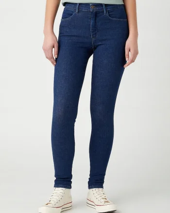 Blugi Dama,  High Skinny, Skinny Fit, Talie Inalta, 5 Buzunare, Fermoar, Lungi, Bumbac, Albastru, Albastru
