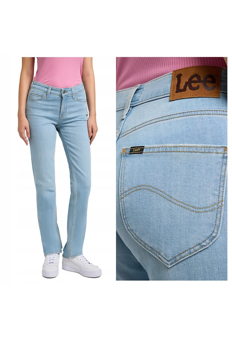 Blugi Dama,  Straight Fit, Talie Medie, 5 Buzunare, Fermoar, Lungi, Bumbac, Albastru, Albastru