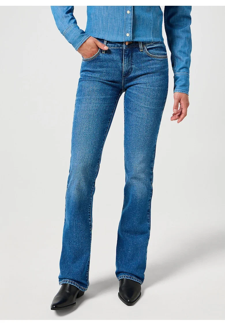 Blugi Dama,  Bootcut, Flared Jeans, Talie Medie, 5 Buzunare, Fermoar, Lungi, Bumbac, Albastru, Albastru