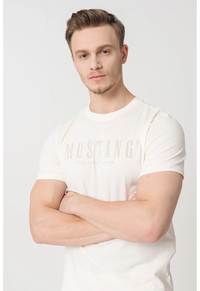 Tricou cu imprimeu logo pe piept, Alb fildes