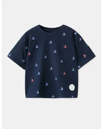 Tricou din bumbac cu model nautic, Rosu/Albastru deschis/Bleumarin