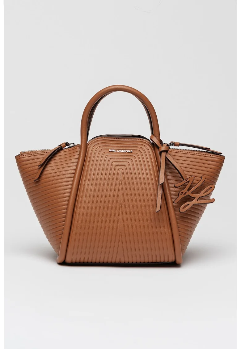 Geanta cu maner si aspect striat Wellen, Caramel