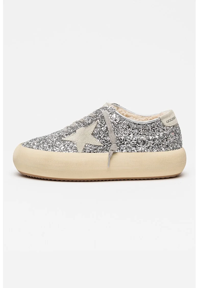 Pantofi sport Space With Star cu piele intoarsa, Argintiu/Bej deschis
