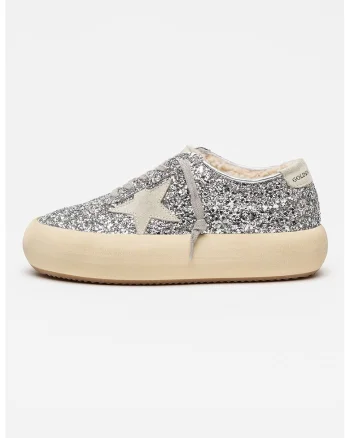 Pantofi sport Space With Star cu piele intoarsa, Argintiu/Bej deschis