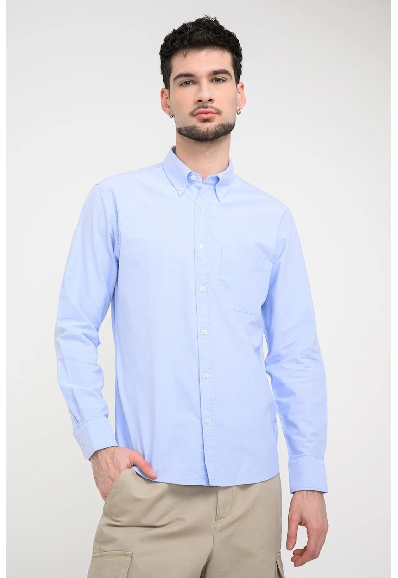 Camasa de bumbac cu maneci lungi Oxford, Albastru glaciar