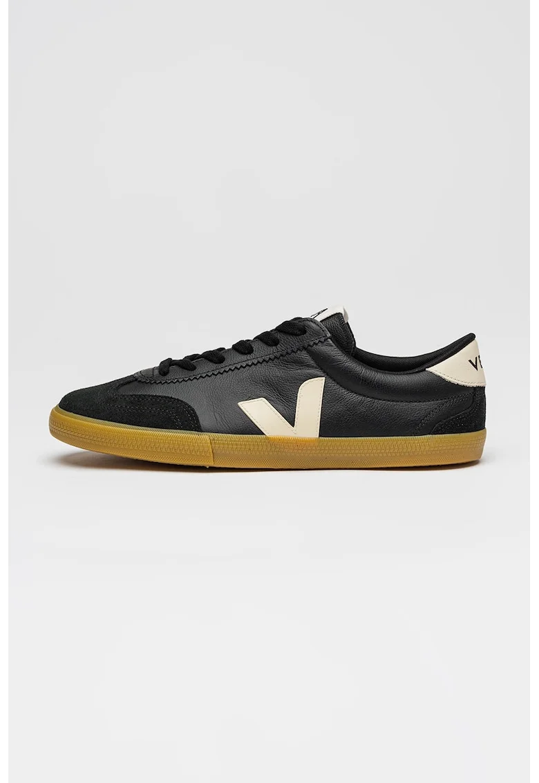 Pantofi sport low cut din piele, Alb fildes/Negru