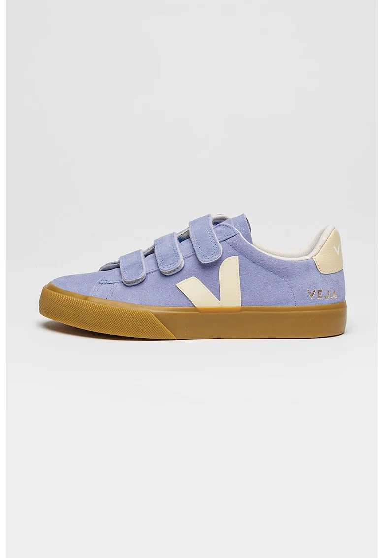 Pantofi sport low cut din piele intoarsa, Albastru pastel/Crem