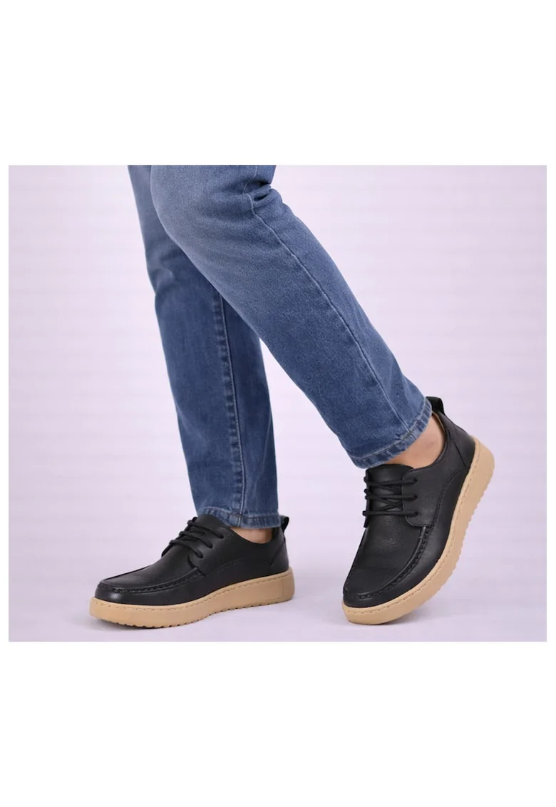 Pantofi casual, barbati,  A90007 negru, piele nabuc, Negru