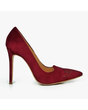 Pantofi stiletto din piele intoarsa Anglaise, Bordeaux
