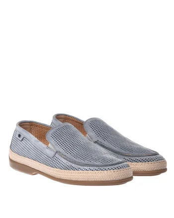 Pantofi loafer de piele nabuc cu perforatii, Albastru deschis