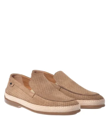 Pantofi loafer de piele nabuc cu aspect tesut, Bej